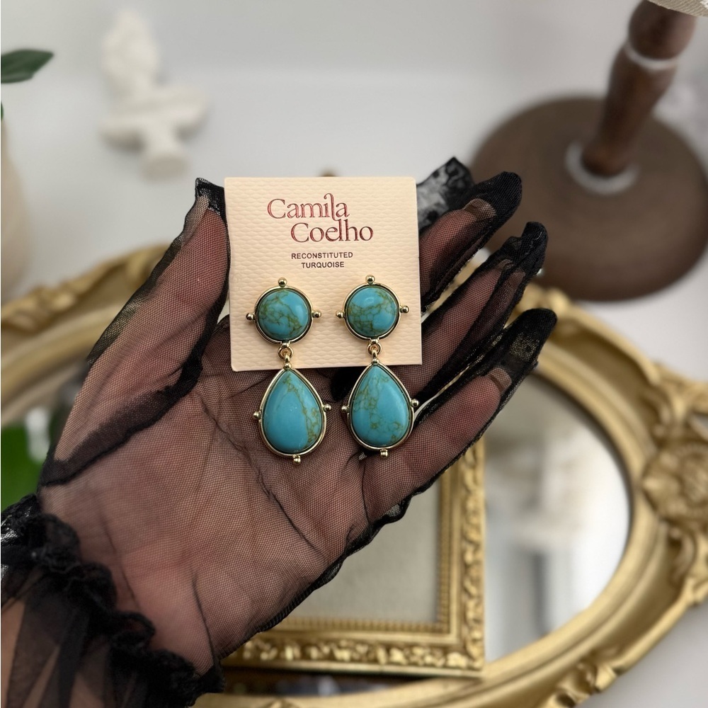 Camila Coelho Reconstituted Turquoise Drop Earrings - Picture 8 of 8